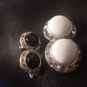 Vintage Clip on & screw back earrings black crystal cut and white with crystals